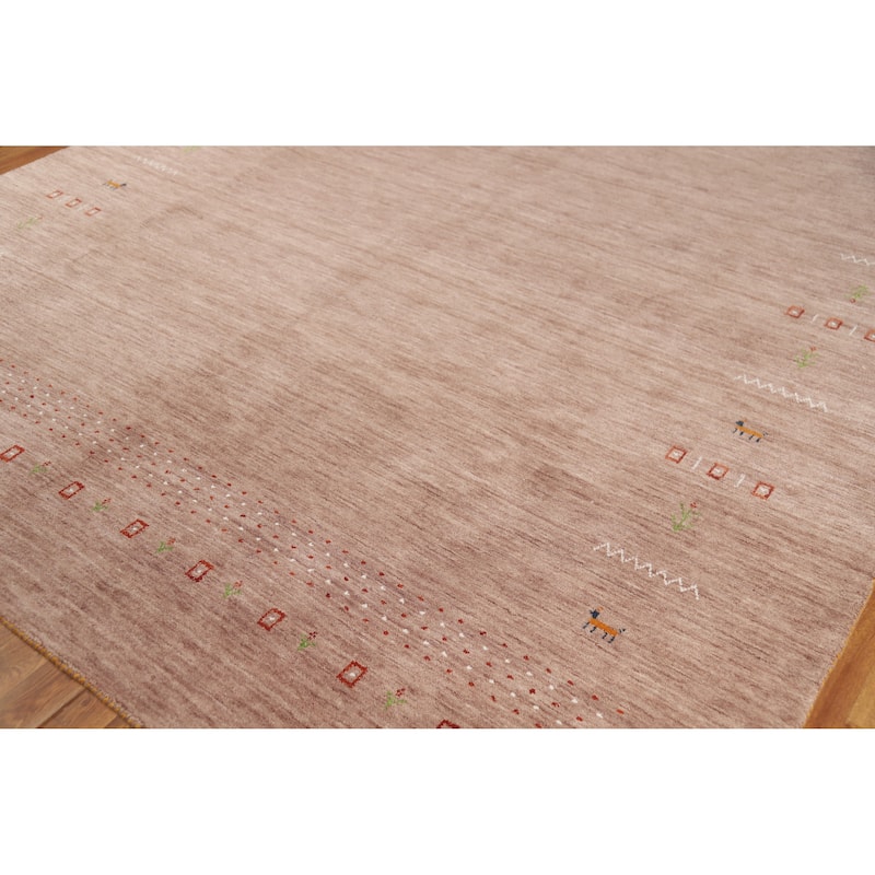 Brown Tribal Gabbeh Indian Area Rug Handmade Wool Carpet - 8'0" x 9'10"