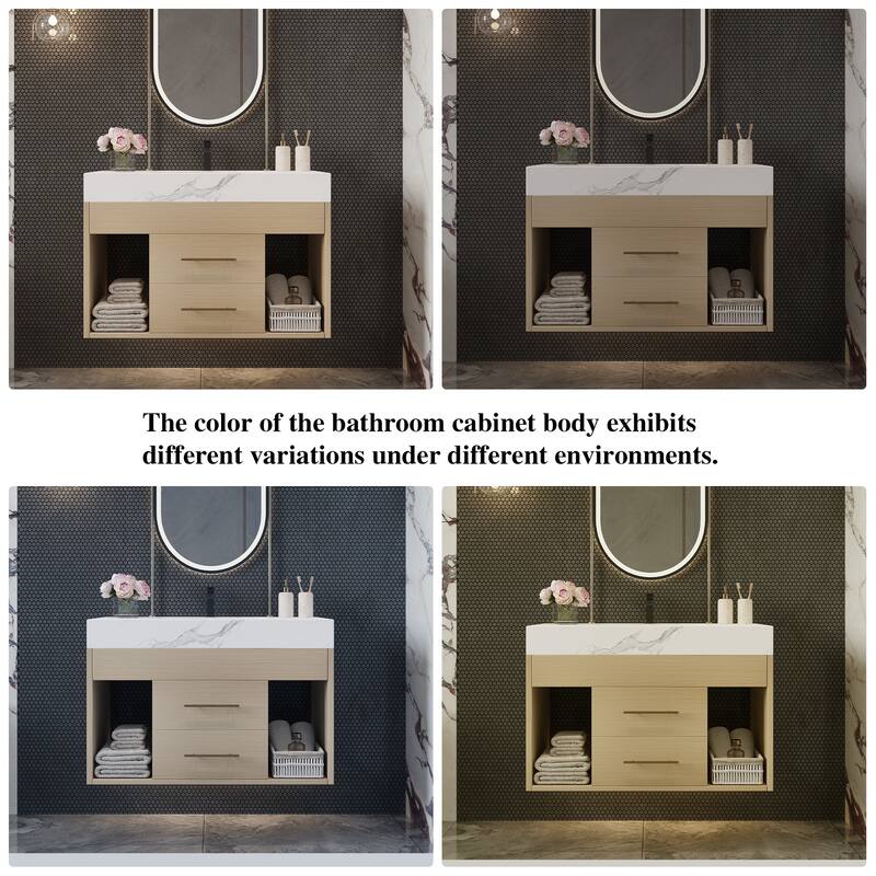 29.9" Floating Bathroom Vanity with Sintered Stone Top, Ceramic Undermount Sink, Soft-Close Drawers for Small Modern Bathrooms