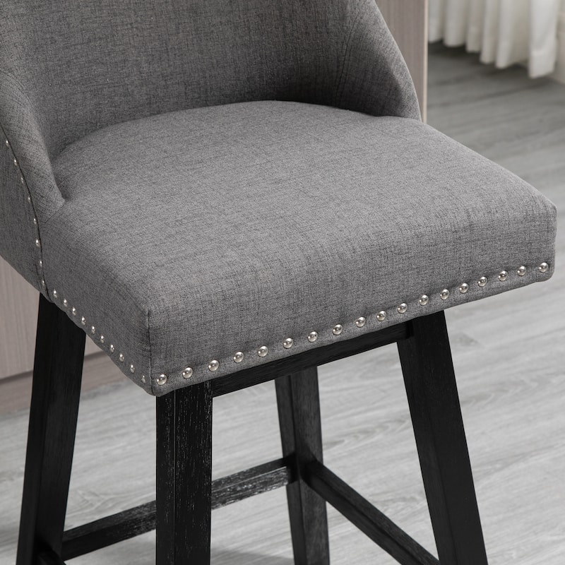 HOMCOM 28" Swivel Counter Height Bar Stools with Backs, Upholstered Dining Room and Kitchen Bar Stools Set of 2 with Wood Legs