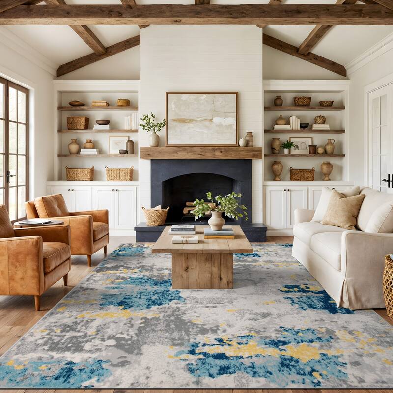 Porch & Den Tanoak Distressed Abstract Pattern Area Rug - 7' 10" x 10' - Cream - Runner