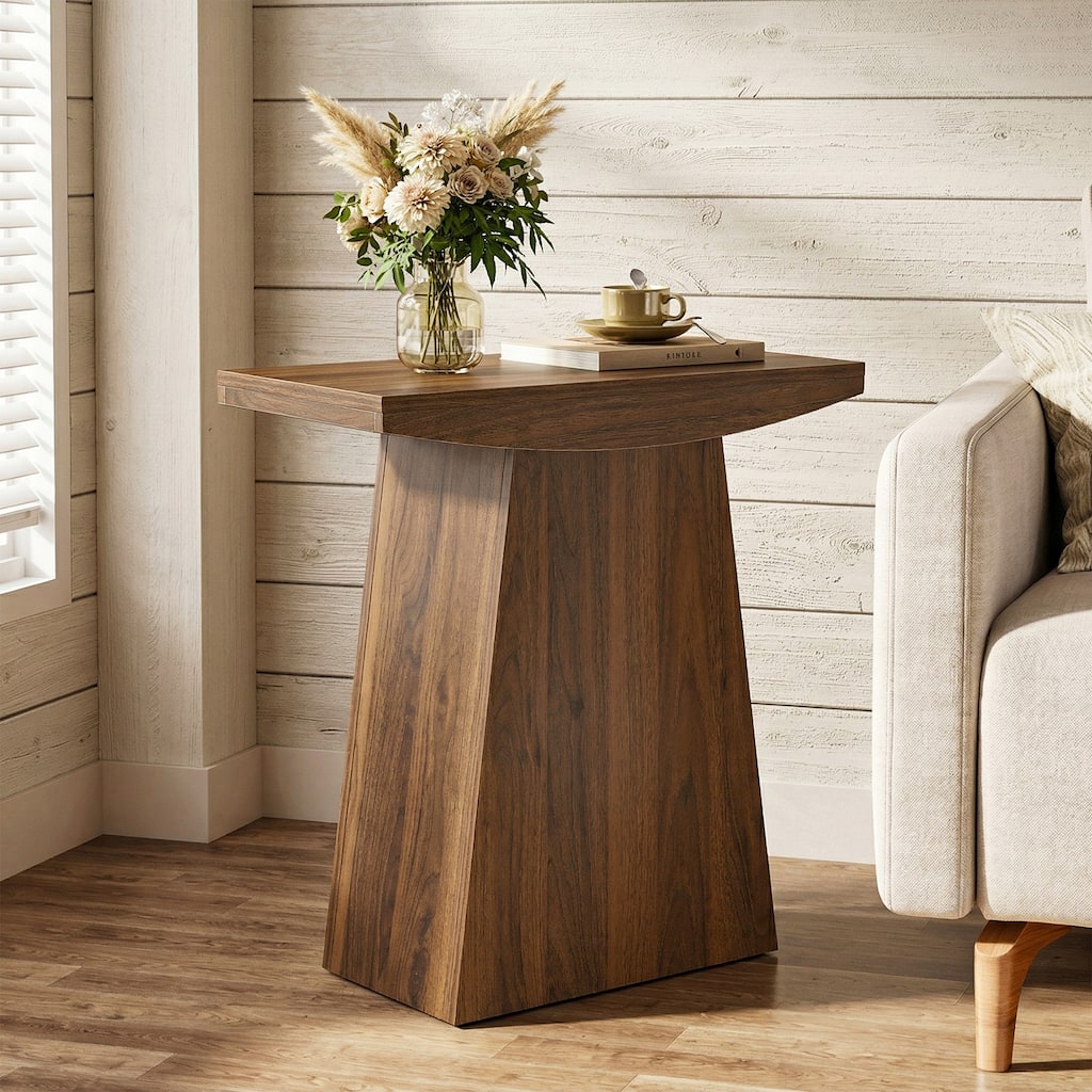 23.62" MDF Accent End Table, Modern Geometric Pedestal Side Table for Living Room & Bedroom