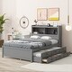 preview thumbnail 4 of 11, Captain Bed Wood Platform Bed Frame w/ Trundle, Power Outlet,Full, Gray