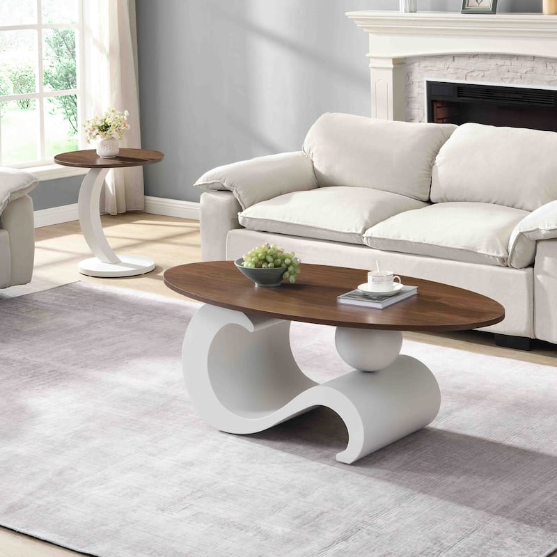 Nesting Coffee Table Set Of 2,Oral And Round Coffee Table Set,Table For Living Room,Large 47.24'',Small 19.69''
