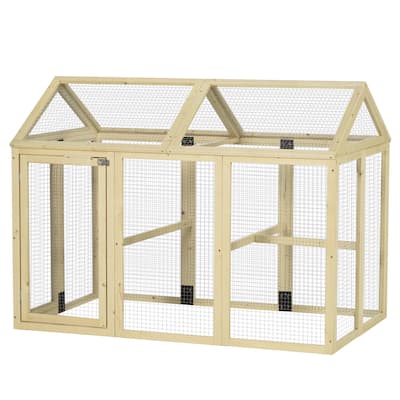 PawHut Chicken Run, Wooden Large Chicken Coop, Combinable Design with Perches & Doors for Outdoor, Backyard, Farm