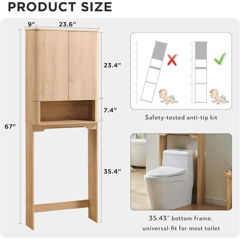 Modern Over The Toilet Storage Cabinet, Handle-Less Bathroom Cabinet - N/A