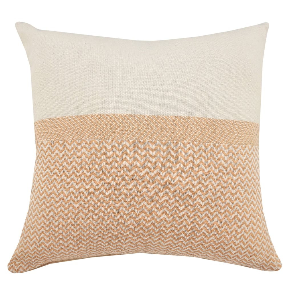 HomeRoots 18" X 18" Orange And Off-White 100% Cotton Chevron Zippered Pillow