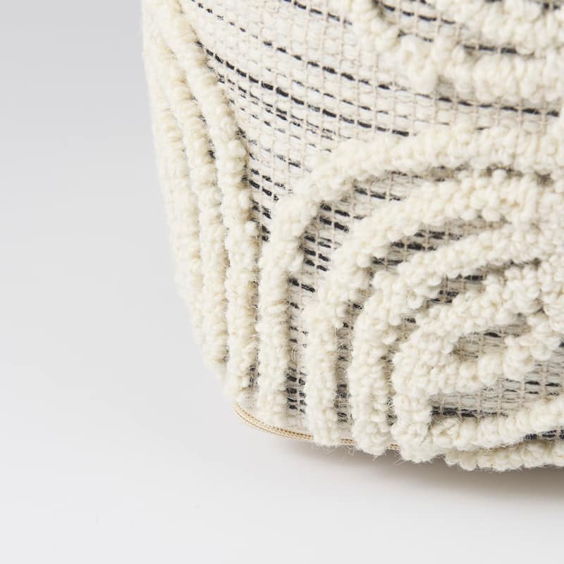 Mercana "Amaira" Cream / Black / White Patterned Wool & Cotton Square Pouf