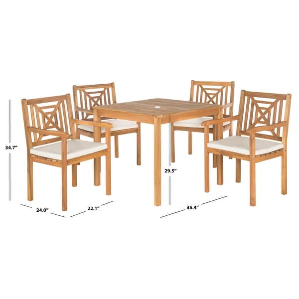 slide 2 of 4, SAFAVIEH Outdoor Living Del Mar Ash Grey Acacia Wood 5-piece Beige Cushion Dining Set 5-Piece Sets