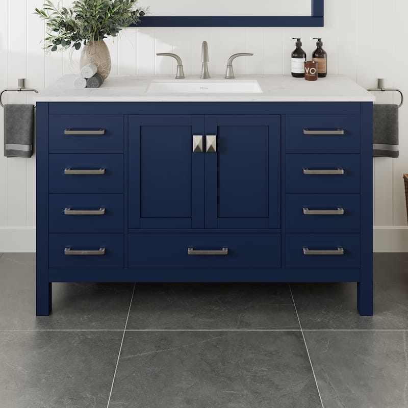 Eviva Aberdeen 54"W Bath Vanity with Carrara Quartz Top - Blue