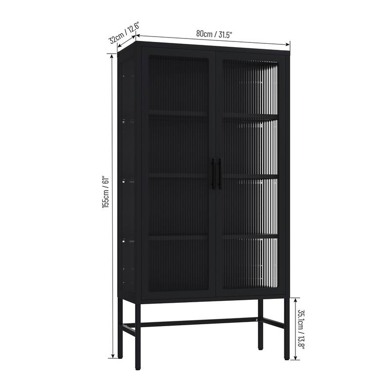61.02"H Modern Display Sideboard Buffet with Adjustable Shelves, Anti-Tip Kit, Tempered Glass Doors