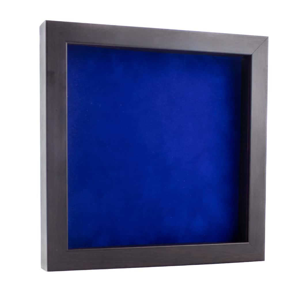 12x12 Shadow Box Frame Brown Walnut Wood | With a 3/4" Usable Display Depth | Includes a Royal Blue Real Suede Texture Acid-Free