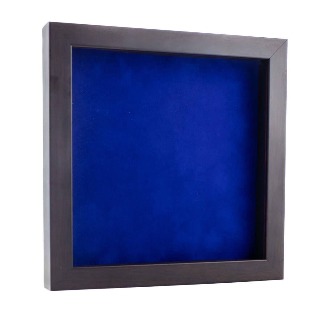 13x13 Shadow Box Frame Brown Walnut Wood | With a 3/4" Usable Display Depth | Includes a Royal Blue Real Suede Texture Acid-Free