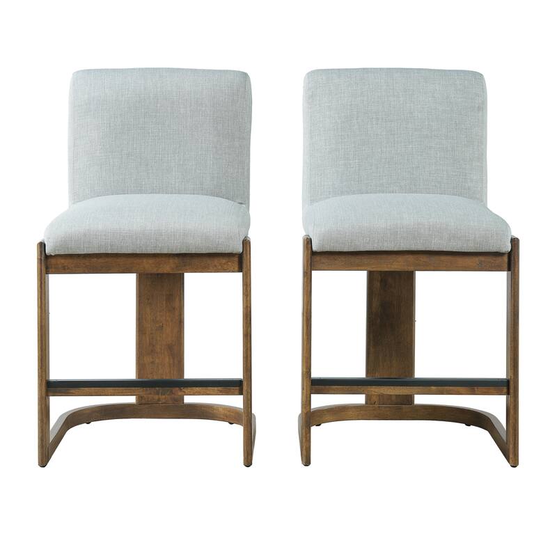 Christopher Knight Home - Modern Linen Upholstered Counter Height Bar Stools with Solid Wood Legs & Square Backrest, Set of 2