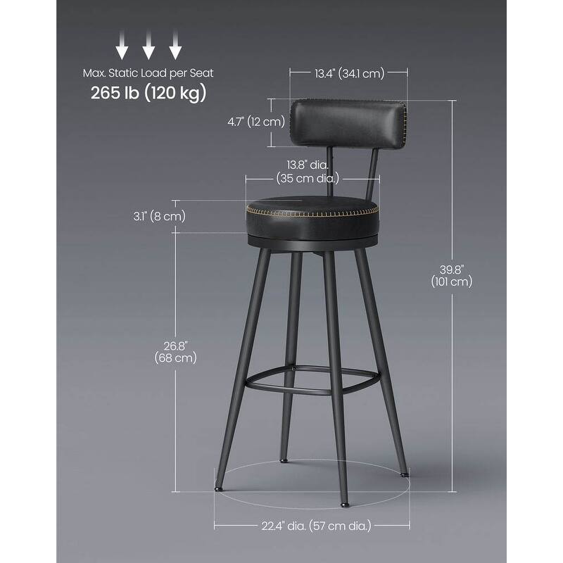 360 Swivel Bar Stools with Backrest and Steel Legs Footrest Perfect for Dining Room Set of 2