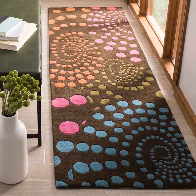 SAFAVIEH Handmade Soho Ashleigh Dots N.Z. Wool Rug - 2'6" x 6' Runner - Brown/Multi