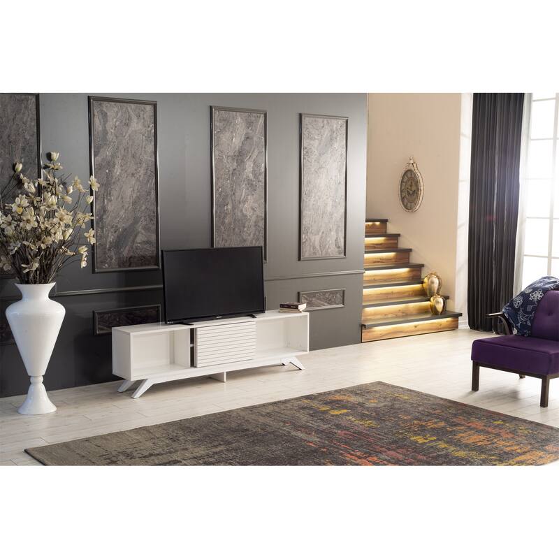 TV Stand Console Wood TV Cabinet with 2 Closet Spaces for Living Room