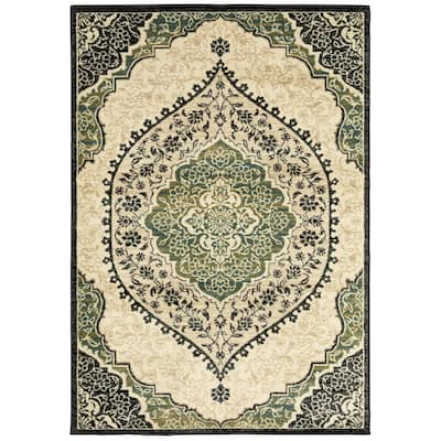 Style Haven Prentiss Overscale Medallion Ivory/ Navy Area Rug