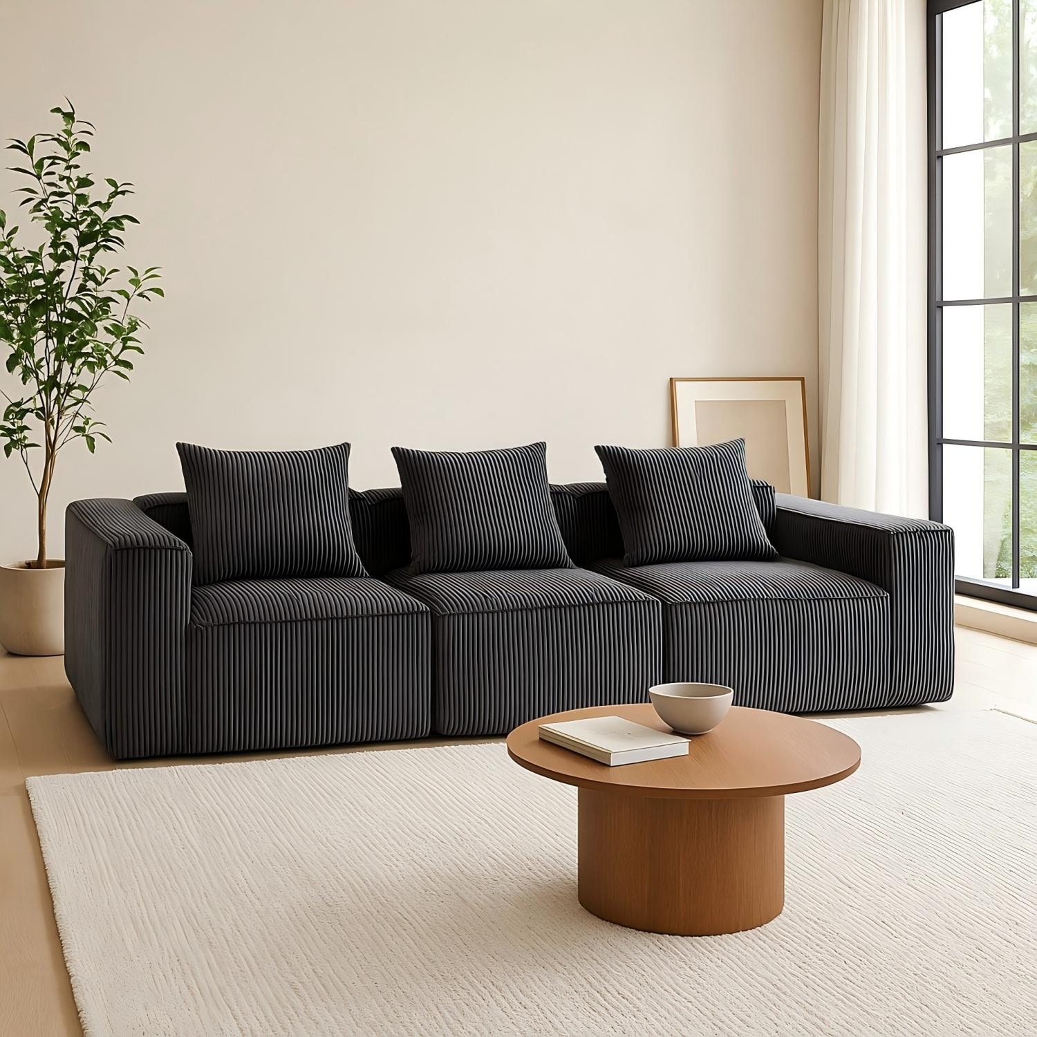 111" 3-Seater Cloud Sofa, Modular Sectional Couch, Modern Deep Seat Sofa for Living Room, Comfy Upholstered Lounge Sofa