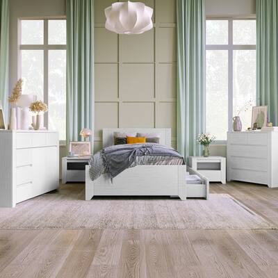 EYIW 5 Pieces Off White Simple Style Manufacture Wood Bedroom Sets