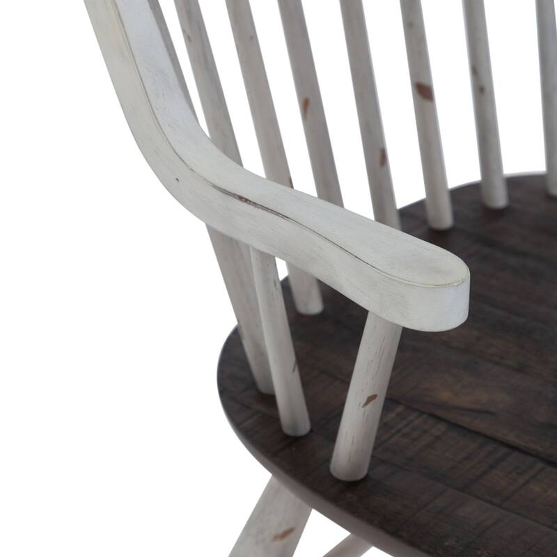 Farmhouse Two Tone White & Wood Windsor Back Arm Chair