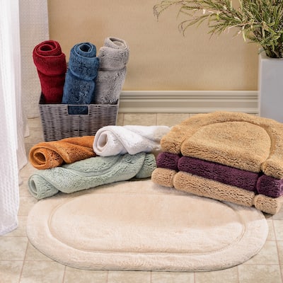 Superior Cotton Non-slip Oval Bath Rug - (Set of 2)