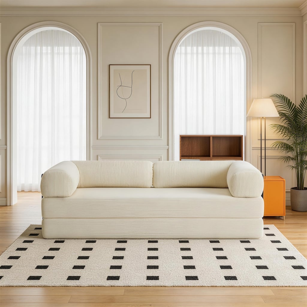 Corduroy Fully Compressed Convertible Sleeper Sofa with Metal Frame