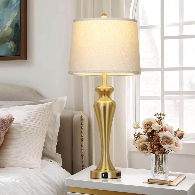 30'' Gold Elegant Table Lamp with USB-C Charging, Golden Base, Touch Dimmer(Set of 2) - 13'' x 13'' x 30''