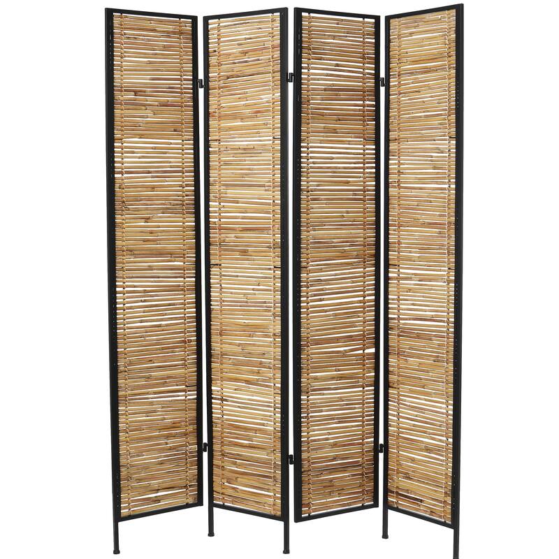 Light Brown Bamboo Handmade Hinged Foldable Partition 4 Panel Room Divider Screen