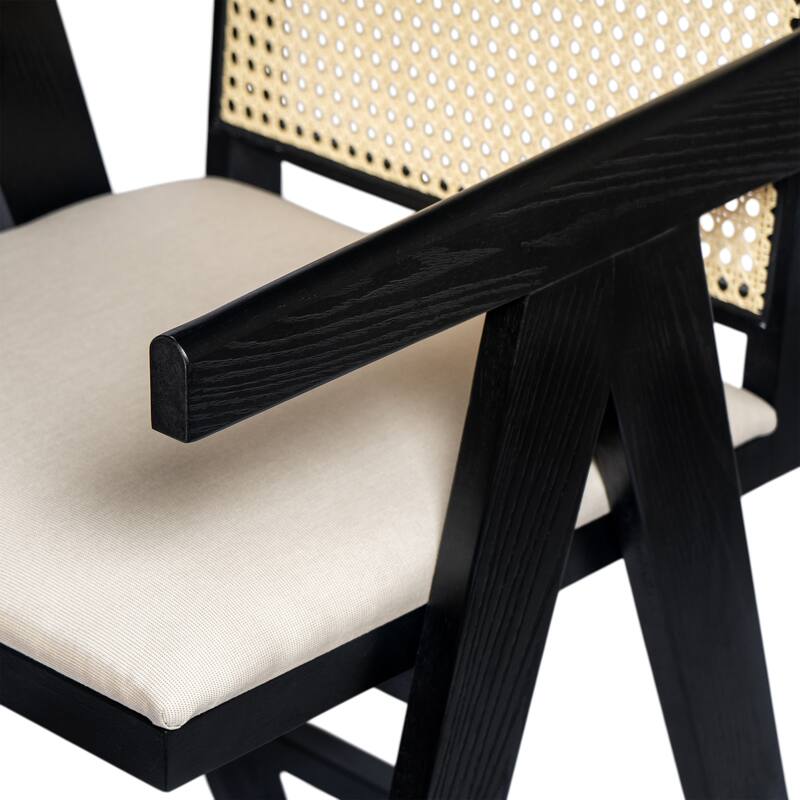 Bar Height Stool Dining Chair with Breathable Cane Back and Cushioned Seat, Woven Counter Stool for Dining Room