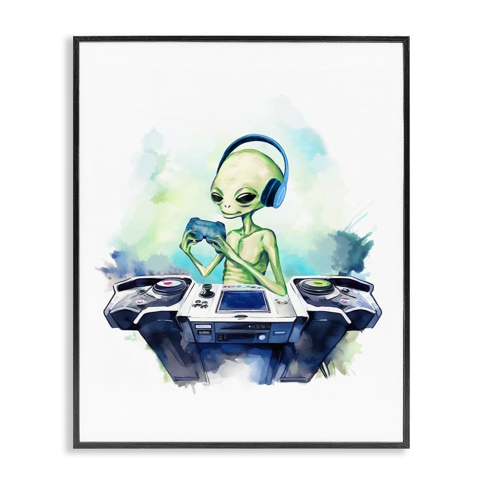 Stupell Tech Alien Playing Video Games Framed Giclee Art Design By Lil' Rue