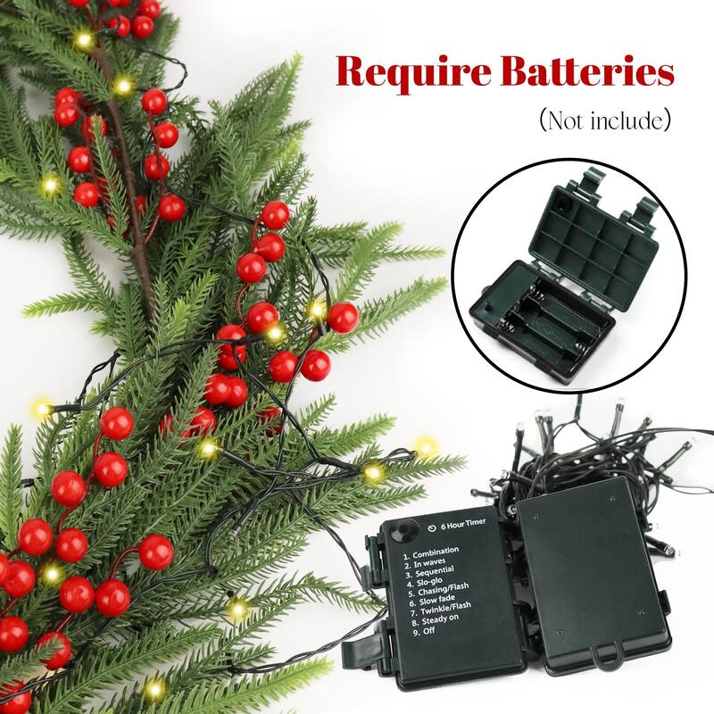 Christmas Wreath Wall Decor with 30 LED Light Pinecones Berries andFrosted White Accents, for Fireplace and Staircase