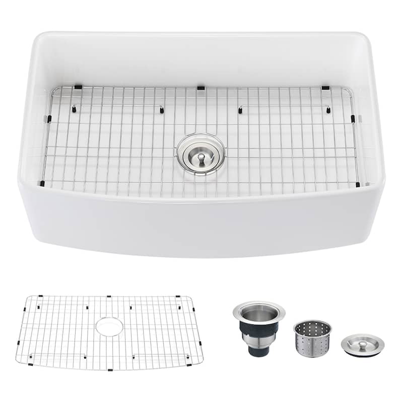 Dornberg Fireclay 30" L x 20" W Farmhouse Arch Edge Apron Fron Kitchen Sink - White