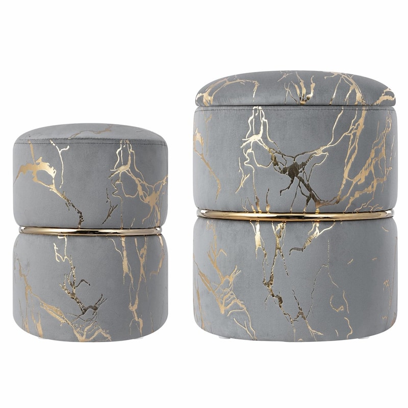 Plush Round Ottomans - Set of 2 with Removable Lids