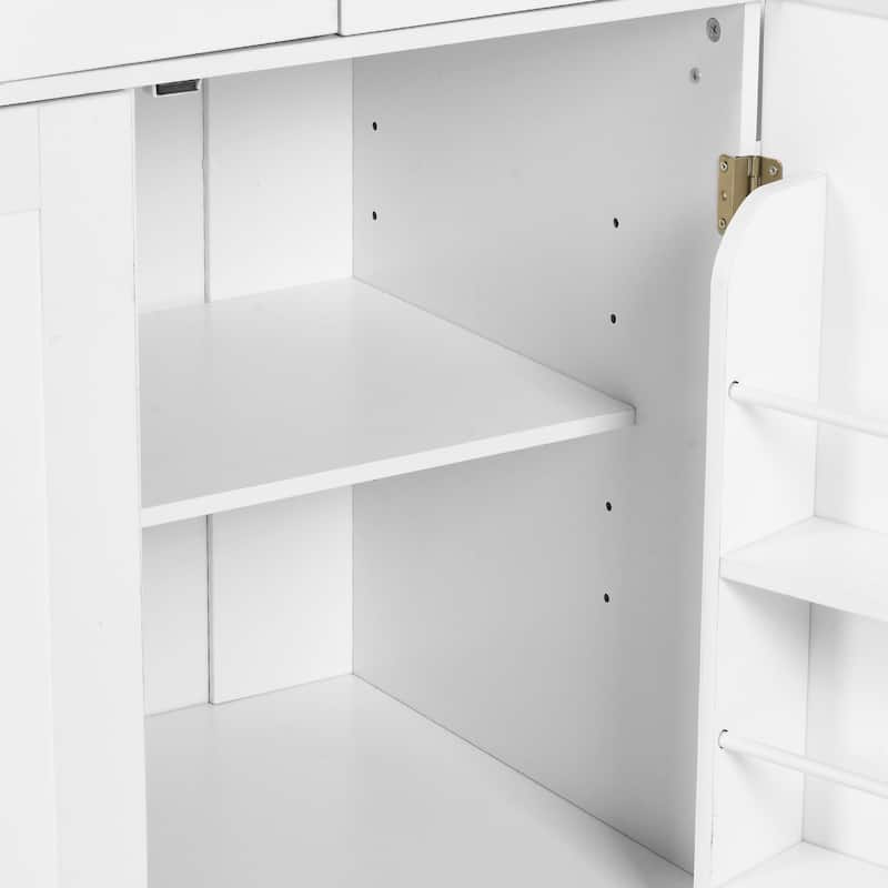 Moasis 59" Kitchen Island Drop Leaf with Double Tilt Out Trash Can Storage Cabinet And Power Outlet