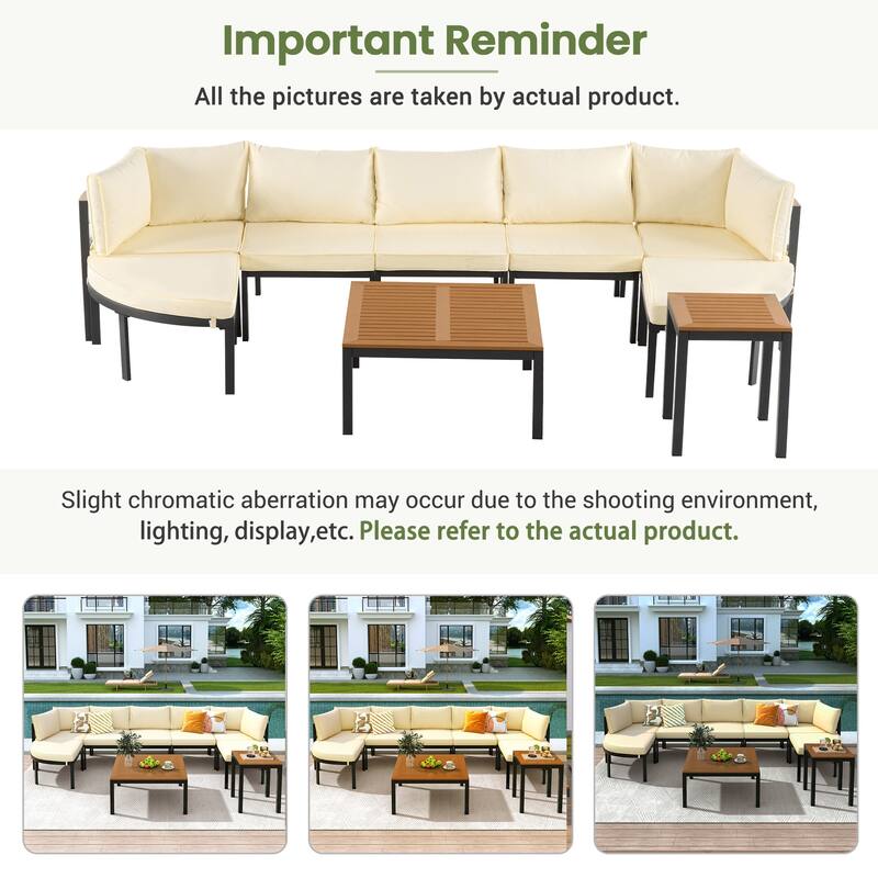 Modular Outdoor Sofa Set with Coffee Table, Ottoman & Cushions