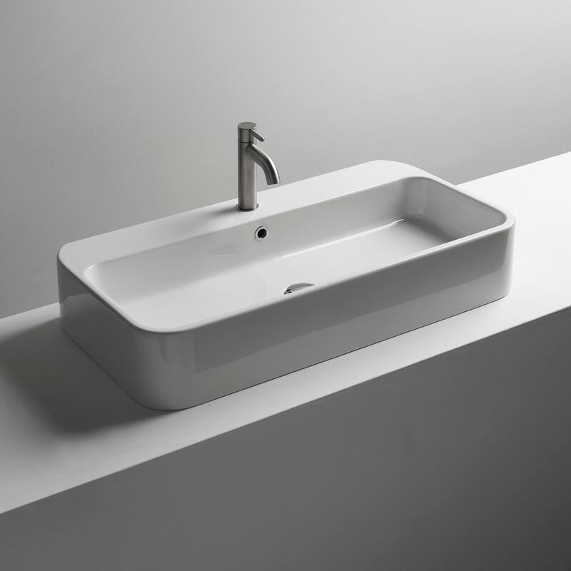 WS Bath Collections Cosa 39-3/8" Rectangular Ceramic Vessel or Wall - Gloss White