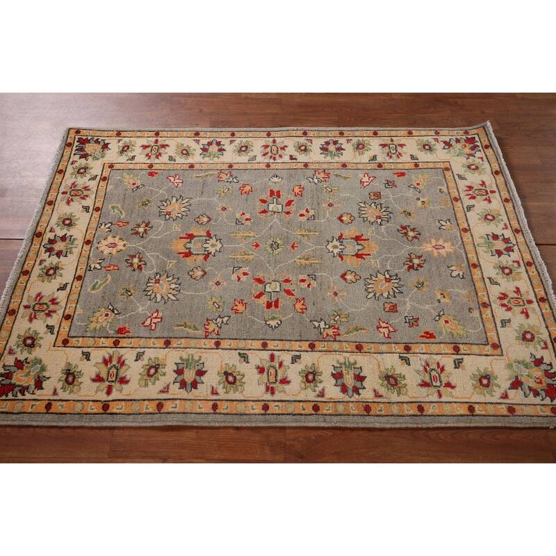 Floral Oushak Oriental Accent Rug Hand-Knotted Wool Carpet - 3'6" x 4'9"