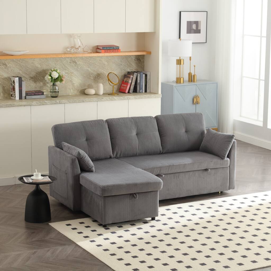 Grey 81.1'' Fabric L-Shaped Sofa with Reversible Chaise