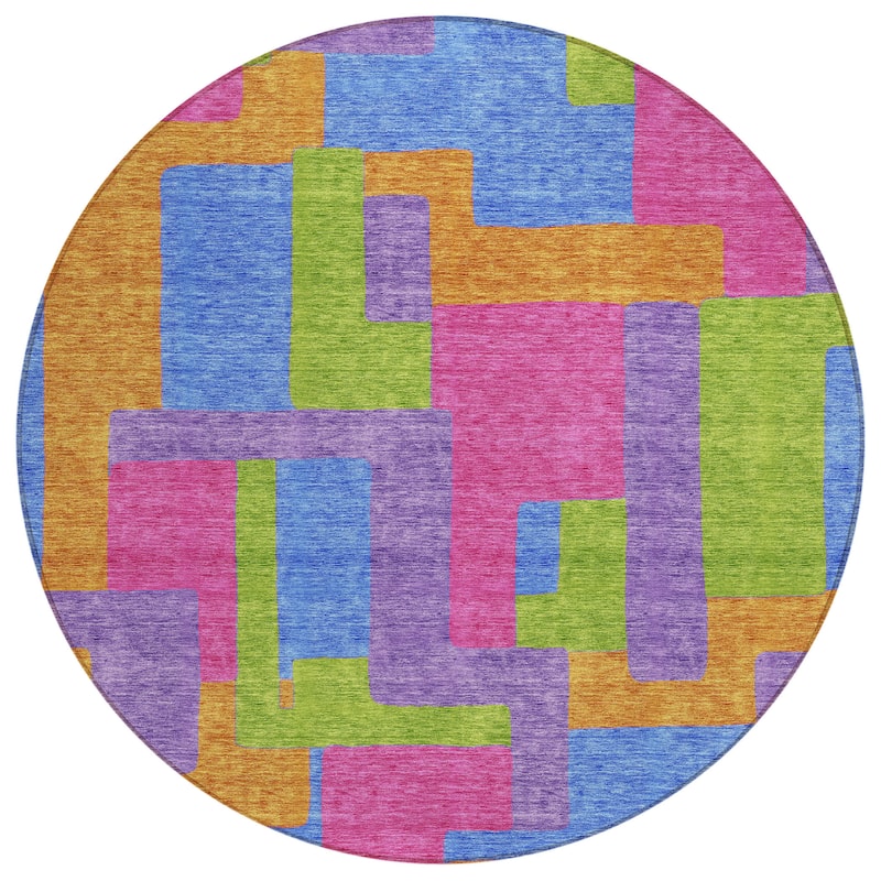 Machine Washable Indoor/ Outdoor Chantille Contemporary Blocks Rug