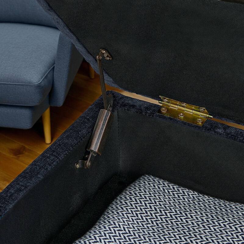 102" 3-Seater L-Shaped Sectional Sofa with Chaise and Storage Ottoman, Chenille Upholstery, Metal Legs, Rivet Trim & 2 Pillows