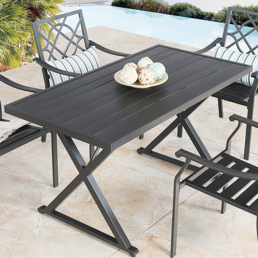 Patio Rectangle Dining Table with Umbrella Hole for Garden, Lawn, Deck