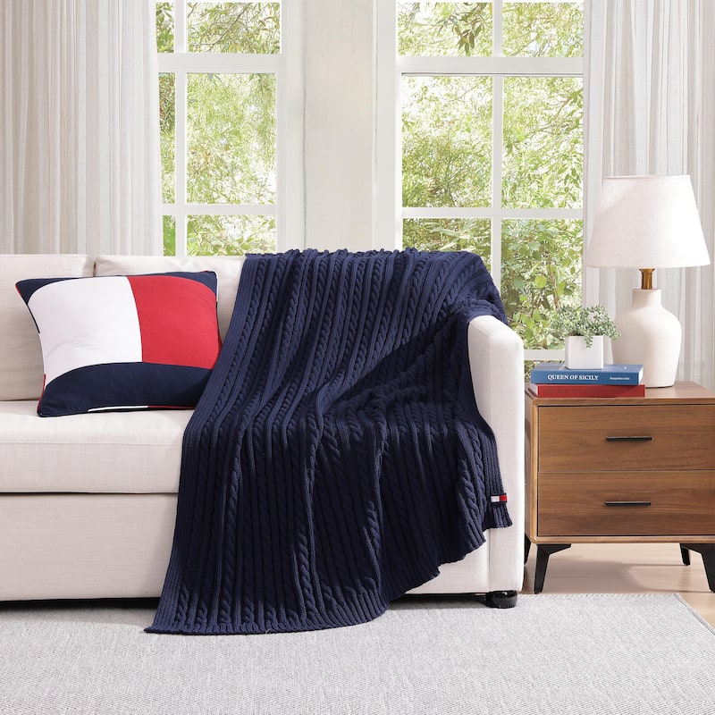 Tommy Hilfiger Hilfiger Cable Knit Solid Throw Blanket