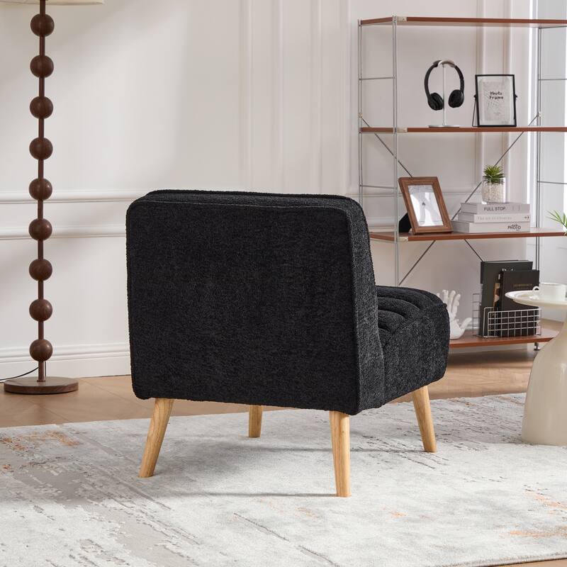 Modern Armless Accent Chair, Chenille Upholstered Lounge Chair, Vanity Chair with Rubber Wood Legs for Living Room, Bedroom