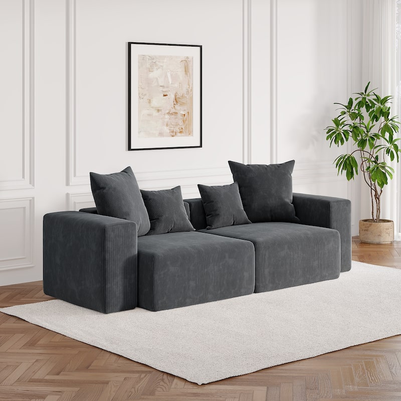 Corduroy Upholstered Modular Sectional Sofa with Ottoman