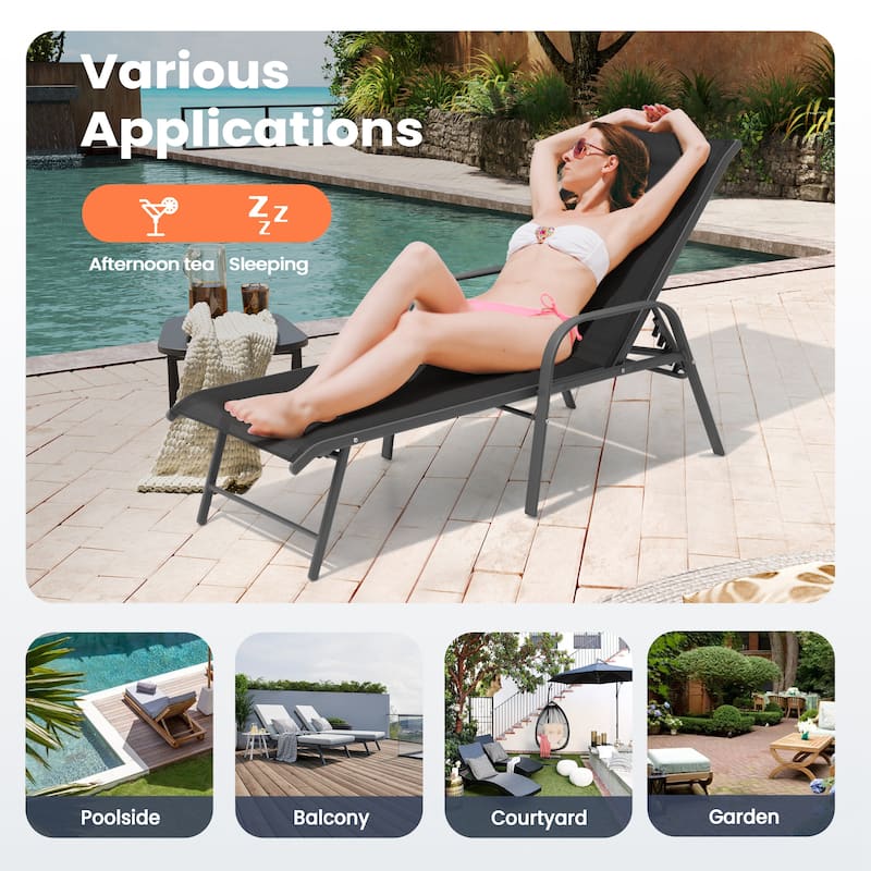 Pellebant Outdoor Patio Lounge Chairs Set Aluminum Adjustable Backrest with Side Table