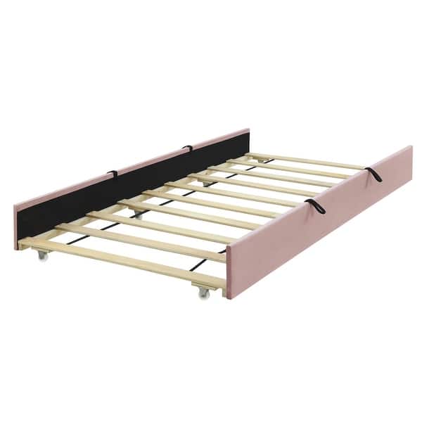 slide 2 of 13, Luxurious Velvet Upholstered Platform Bed with Twin Trundle for Ultimate Comfort Pink