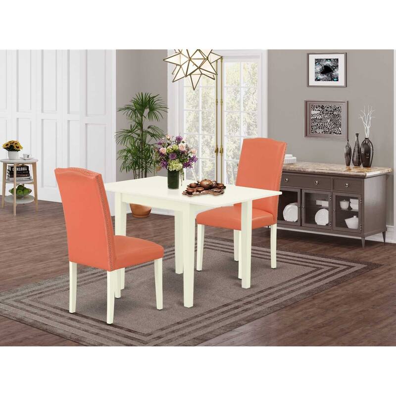HomeStock 3-Piece Linen White Finish Solid Wood Top Dining Table Set