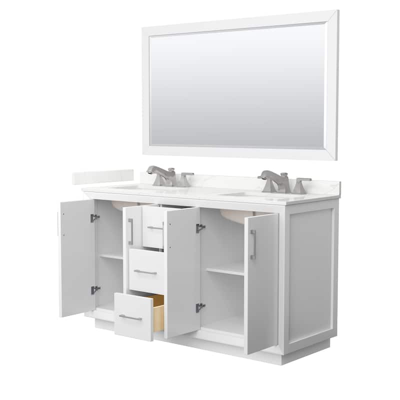 Strada 60-inch Double Vanity, Quartz Top, 58-inch Mirror