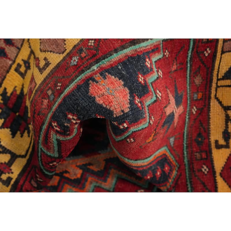 Hand Knotted Oriental 100% Wool Carpet Traditional Geometric Multi-Colored Heriz Runner Rug - 10' 10'' X 3' 5''