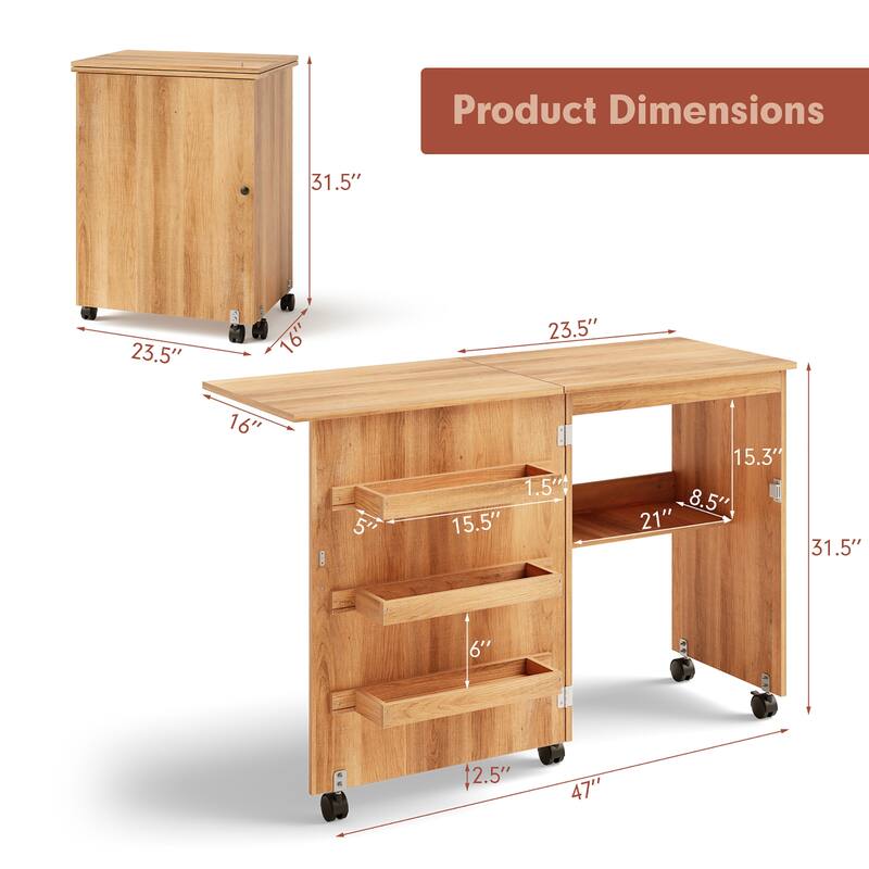 Gymax Folding Sewing Craft Table Shelf Storage Cabinet Home Furniture